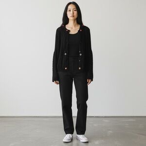 PRADA button-front cardigan w/flower appliqués Black 
Knitwear Size 46 Italy 🇮🇹